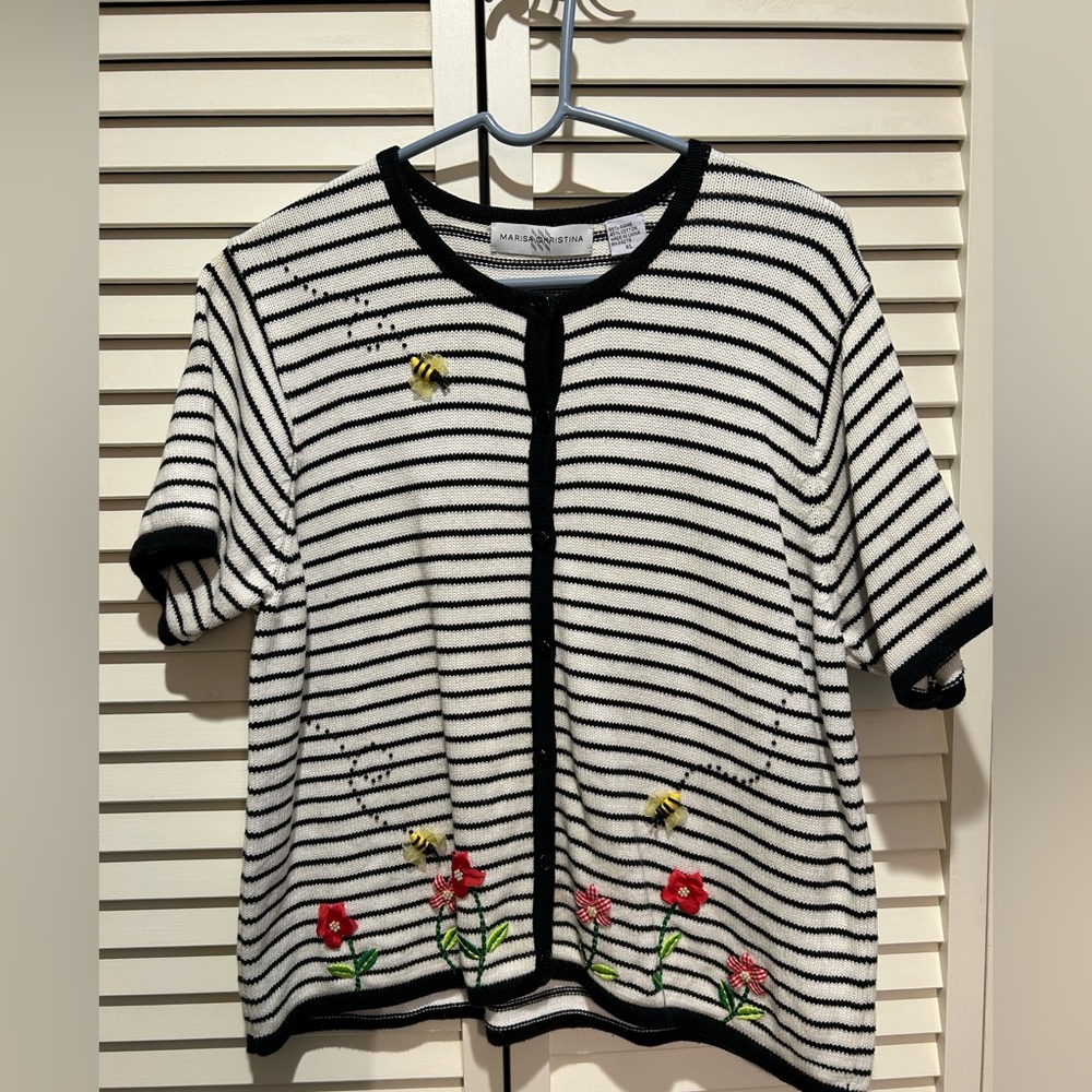 Marisa Christina Black and White Striped Knit Top